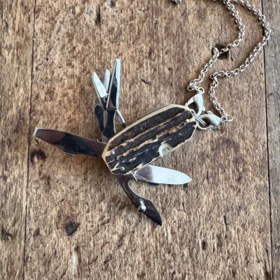 Couteau d'Occasion - Onglier Cerf et chaine argent